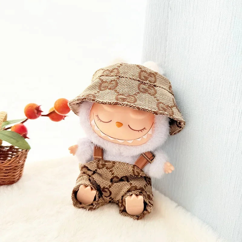 Labubu Gucci-Inspired Pink 2pc Monogram Set β Bucket Hat & Overalls for Labubu